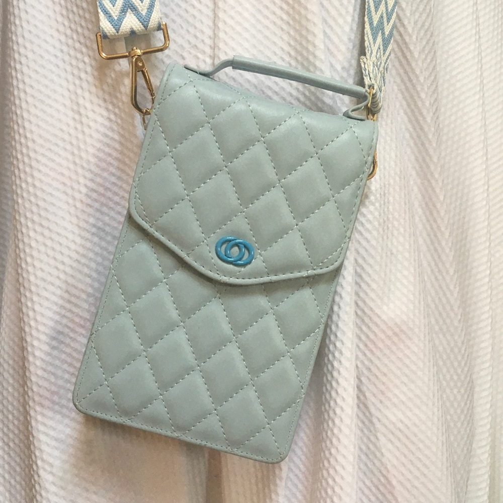 Quilted Baby Blue Crossbody Phone Bag